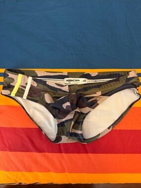 Addicted Brands Men's Camo Swim Briefs with Neon Yellow Accent